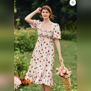 Whimsical cotton rose print dress NWT